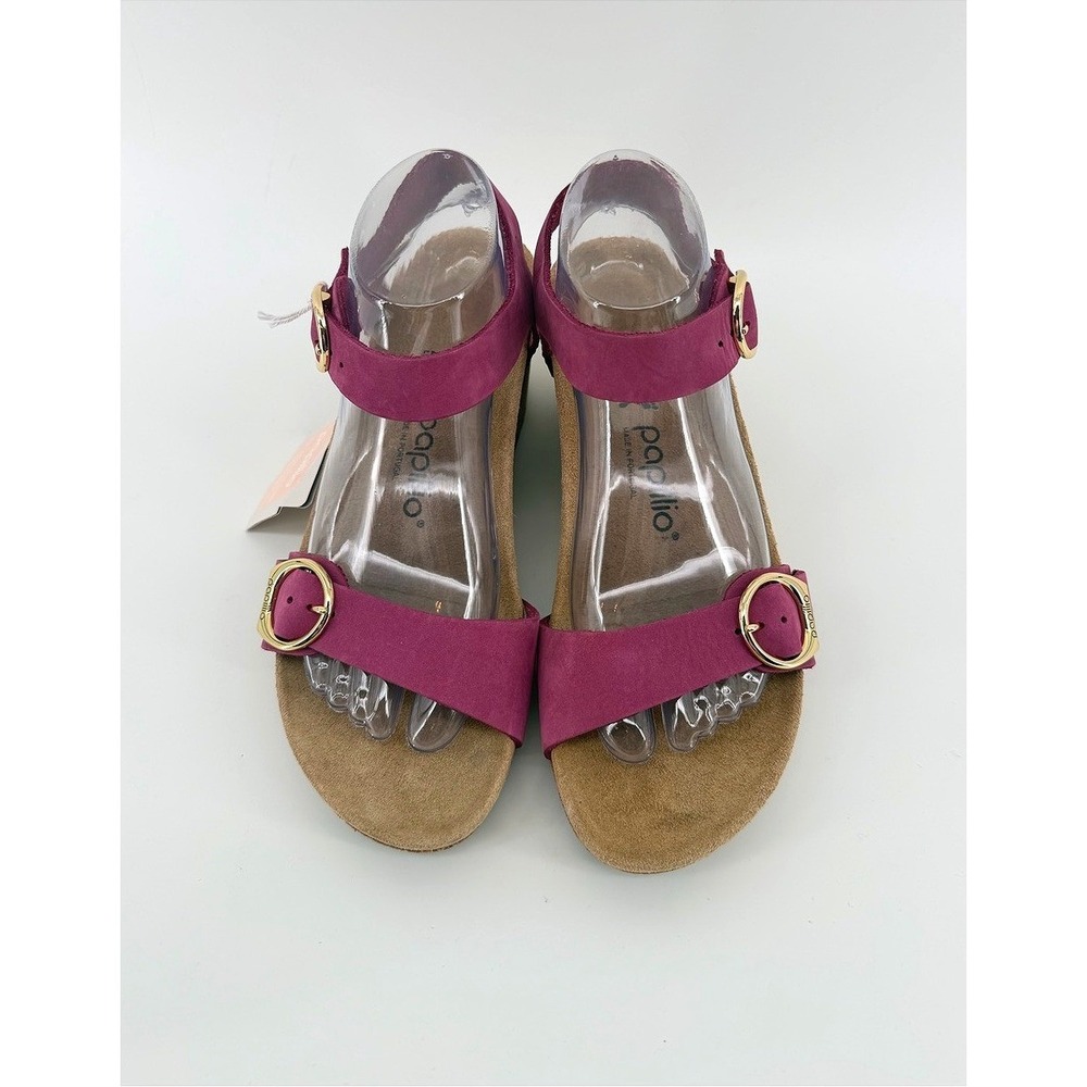 Papillio Birkenstock Namika Fuchsia Nubuck Leather Wedge Sandals Gold Buckle 40 - Picture 7 of 8